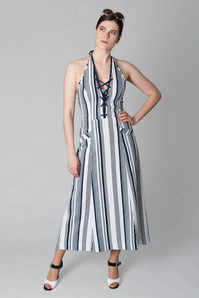 Макси сарафан из льна с карманами и декоративной шнуровкой Ouarida 20С088П - фото 3