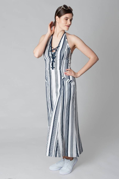 Макси сарафан из льна с карманами и декоративной шнуровкой Ouarida 20С088П - фото 2