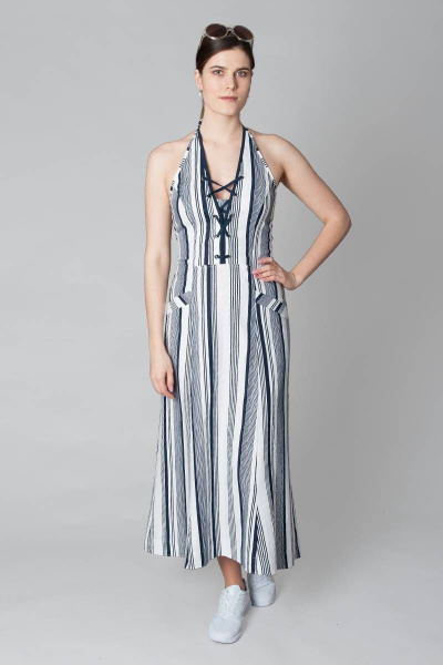 Макси сарафан из льна с карманами и декоративной шнуровкой Ouarida 20С088П - фото 1