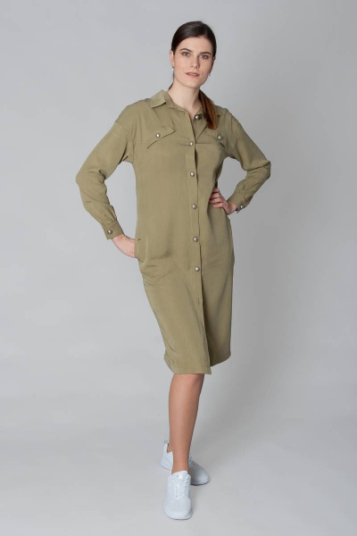Платье-рубашка из вискозы с поясом и карманами Ouarida 19П078 - фото 3