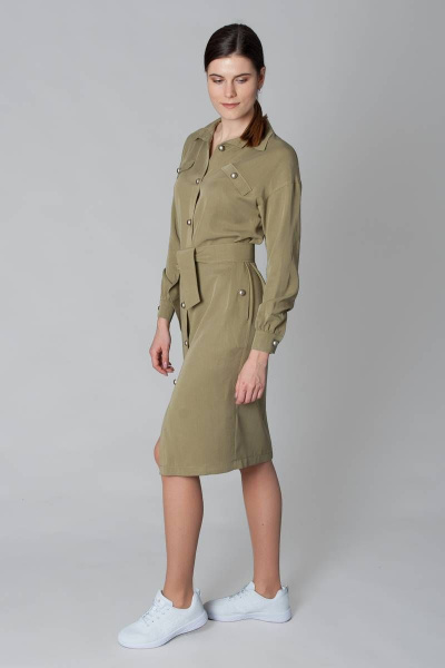 Платье-рубашка из вискозы с поясом и карманами Ouarida 19П078 - фото 2