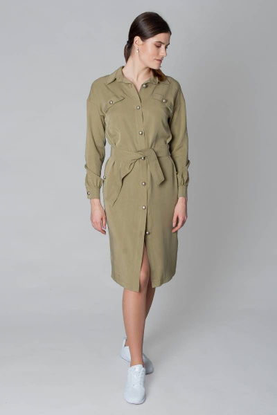 Платье-рубашка из вискозы с поясом и карманами Ouarida 19П078 - фото 1