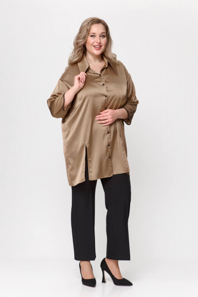 Бежевый свободный удлиненный рубашечный стиль Avenue 0316-2 - фото 1