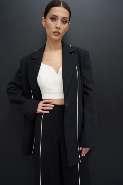 Комплект из брюк и жакета свободного кроя ATTIKA А3442 черный - фото 9