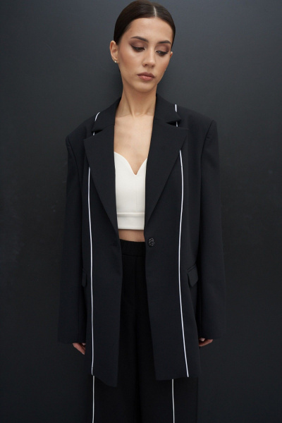 Комплект из брюк и жакета свободного кроя ATTIKA А3442 черный - фото 8