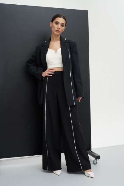 Комплект из брюк и жакета свободного кроя ATTIKA А3442 черный - фото 3