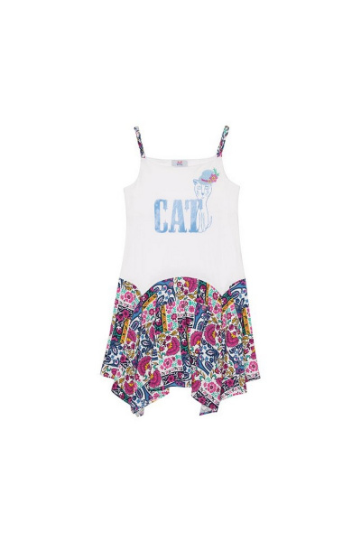 Платье комбинированное из вискозы и кулирки с фотопечатью Bell Bimbo 181029 белый/набивка - фото 3