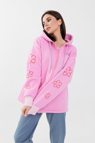 Худи розовое с принтом слонов и цветами Anelli 1325 розовый - фото 2