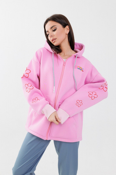 Худи розовое с принтом слонов и цветами Anelli 1325 розовый - фото 1