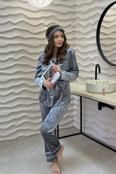 Брюки, рубашка, топ LindaLux 3-020 серый_велюр - фото 3