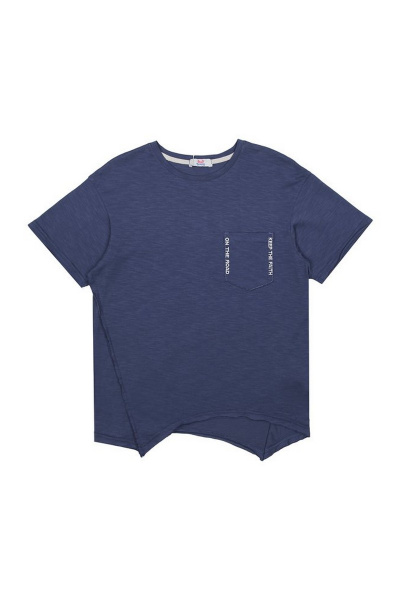 Майка из хлопка с асимметричным укращением и вышивкой Bell Bimbo 180131 деним - фото 1