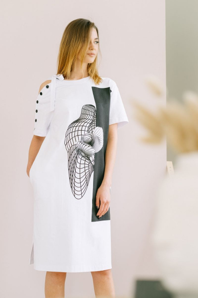 Платье Fantazia Mod 3682 бело-черное - фото 2