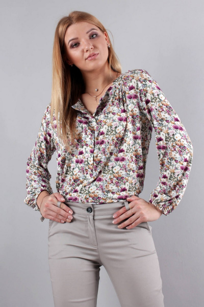 Блуза свободного силуэта на манжете из трикотажа Mita КМ375 полянка - фото 1