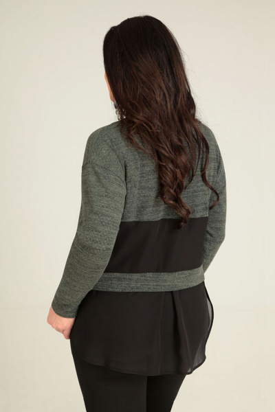 Свободная блуза из трикотажа и хлопка с двойным шифоновым эффектом Таир-Гранд 62293 хаки+черный - фото 2