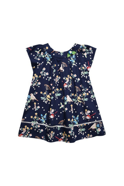 Платье летнее из сатина с асимметричным декором, синее Bell Bimbo 181304 набивка/т.синий - фото 1