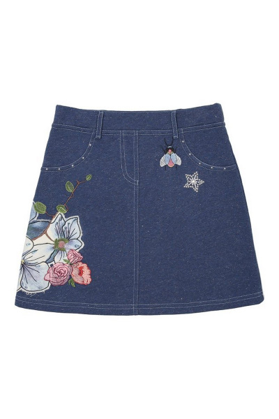 Трикотажная юбка из футера с вышивкой и люрексом Bell Bimbo 180106 деним - фото 3