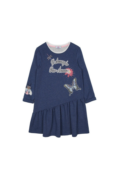 Платье из футера с воланом, стразами и вышивкой Bell Bimbo 180098 деним - фото 1