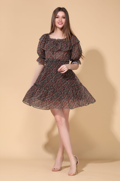 Платье шифоновое с воланом и драпировкой по талии DOGGI 3637 - фото 1