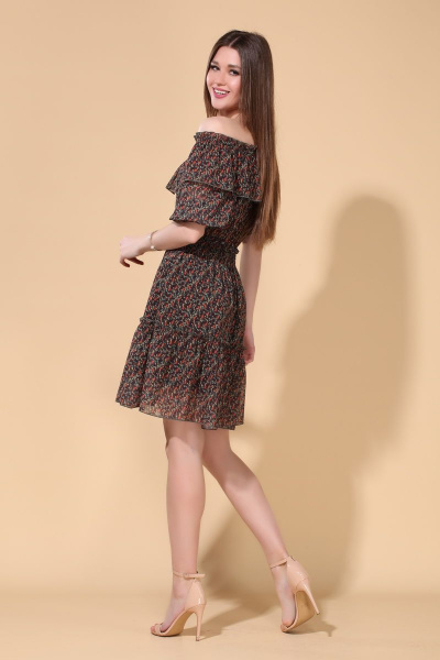 Платье шифоновое с воланом и драпировкой по талии DOGGI 3637 - фото 2