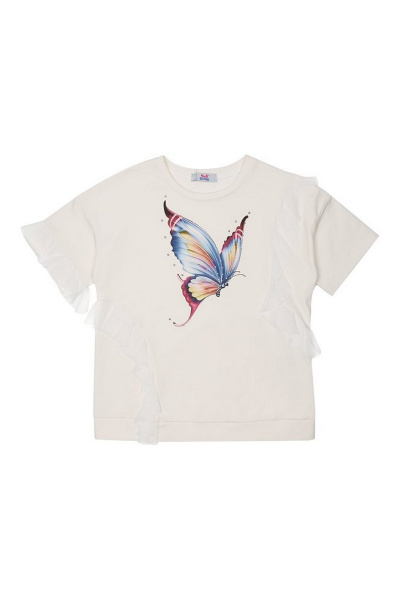 Круглогодичная белая майка из футера с воланами Bell Bimbo 180102 молоко - фото 1