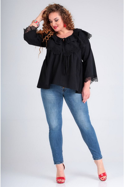 Кружевная свободная блуза с расклешенными рукавами Таир-Гранд 62380 черный - фото 2