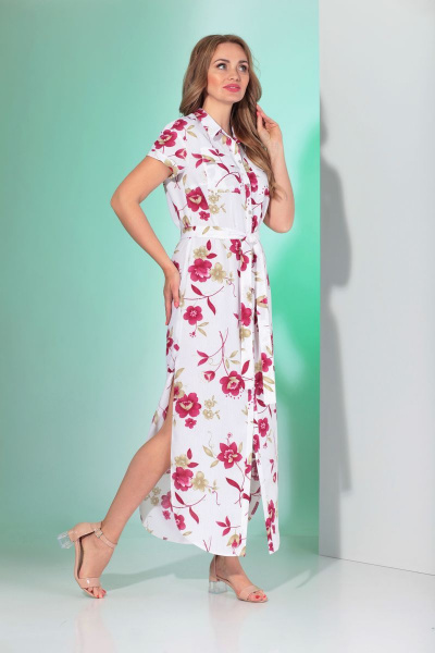 Платье летнее прямого силуэта из льняной ткани с поясом Angelina & Сompany 356 - фото 1