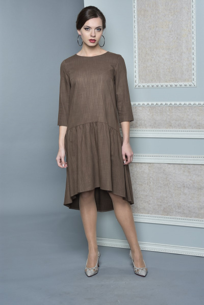 Платье коричневое прямое с воланами и вытачками Lady Style Classic 1306 - фото 2