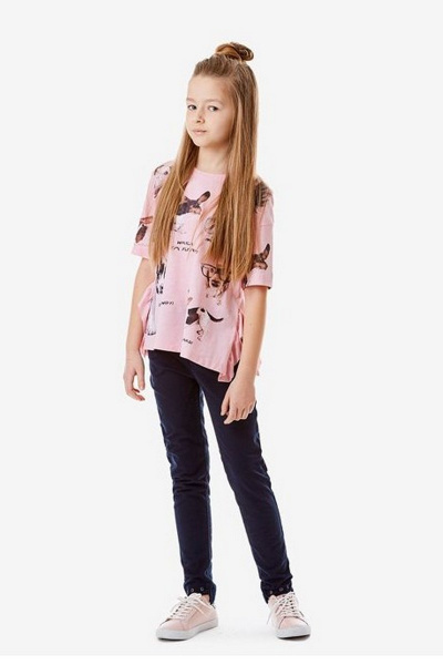 Брюки из плотного твила для девочки с лампасами и стрелками Bell Bimbo 181020 т.синий - фото 1