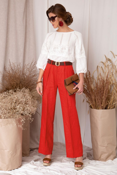 Красные льняные брюки для комфортного повседневного стиля Barbara Geratti С8138BG терракот - фото 1