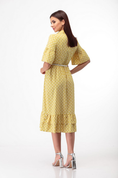 Платье с принтом в горошек и воланами, поясом и отложным воротником Anelli 713 охра - фото 6