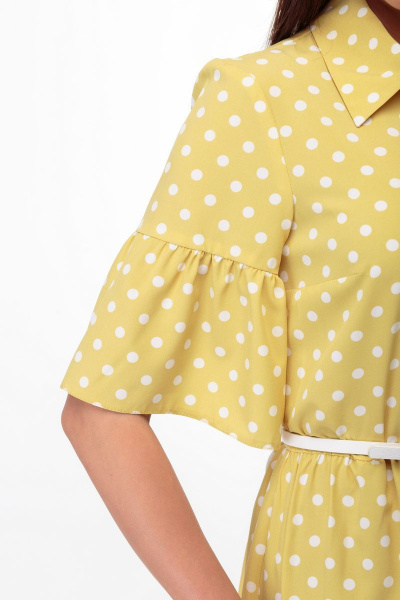 Платье с принтом в горошек и воланами, поясом и отложным воротником Anelli 713 охра - фото 4
