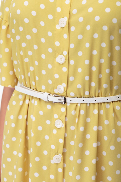 Платье с принтом в горошек и воланами, поясом и отложным воротником Anelli 713 охра - фото 3