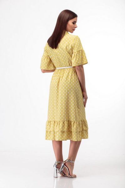 Платье с принтом в горошек и воланами, поясом и отложным воротником Anelli 713 охра - фото 7