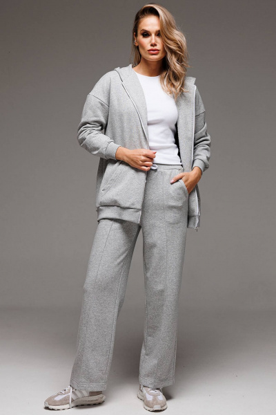 Серый оверсайз худи с капюшоном и вышивкой-логотипом GO F4073/50-04 - фото 3