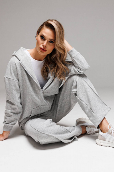Серый оверсайз худи с капюшоном и вышивкой-логотипом GO F4073/50-04 - фото 5