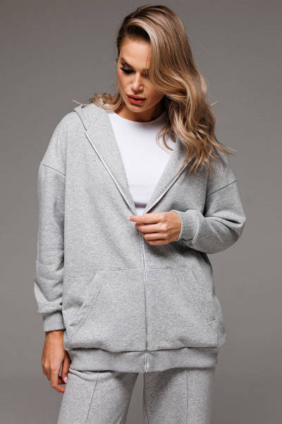 Серый оверсайз худи с капюшоном и вышивкой-логотипом GO F4073/50-04 - фото 1