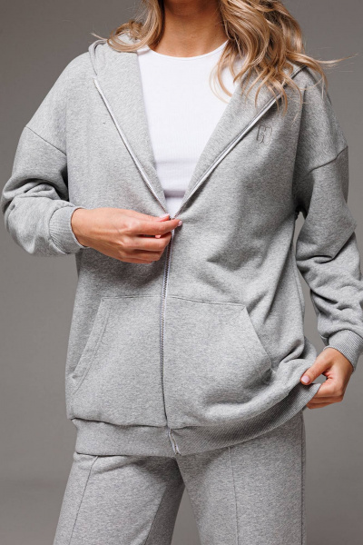 Серый оверсайз худи с капюшоном и вышивкой-логотипом GO F4073/50-04 - фото 2
