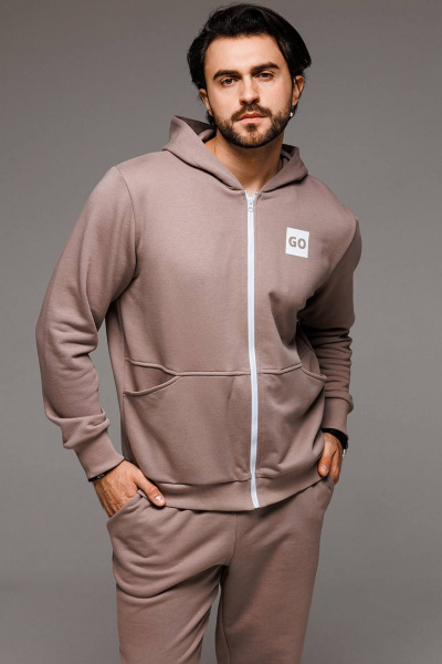 Повседневный спортивный костюм из трикотажа: худи и брюки с принтом GO M3023zp/04-03 - фото 1