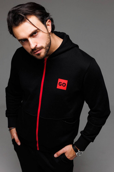 Мужской спортивный костюм из трикотажа: худи с вставками и брюки-джоггеры GO M3023zp/40-02 - фото 1