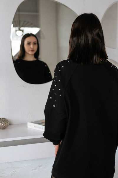 Черное платье из трикотажа с кристаллами для нарядных мероприятий BUNABOUTIQUE 2075 - фото 6