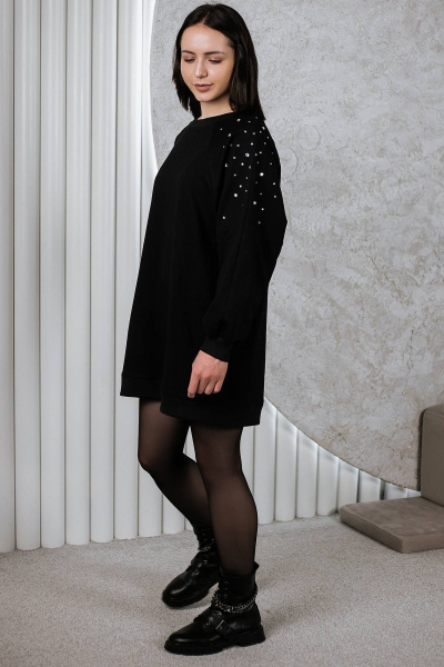 Черное платье из трикотажа с кристаллами для нарядных мероприятий BUNABOUTIQUE 2075 - фото 5