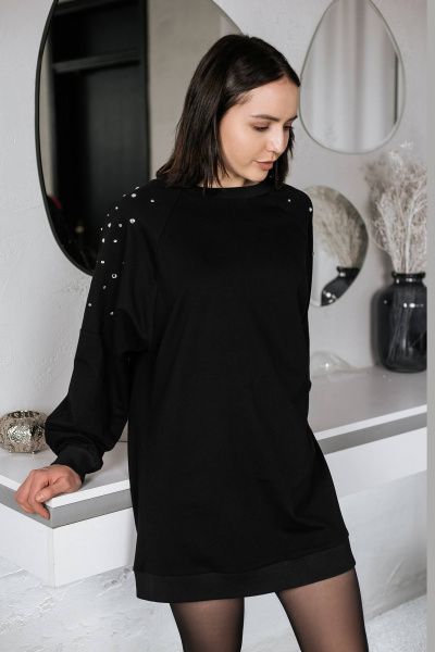 Черное платье из трикотажа с кристаллами для нарядных мероприятий BUNABOUTIQUE 2075 - фото 2