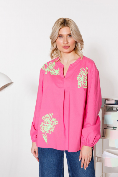 Блуза из хлопка с вышивкой и вырезом В-образной формы KOKOdea 4.26_розовый - фото 4