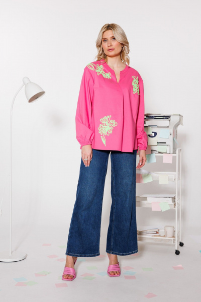 Блуза из хлопка с вышивкой и вырезом В-образной формы KOKOdea 4.26_розовый - фото 1