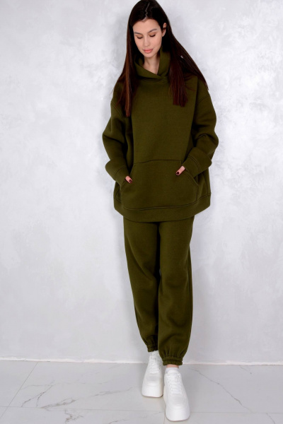 Брюки и свитшот костюм из трикотажа с начесом Patriciа 01-5720 хаки - фото 4