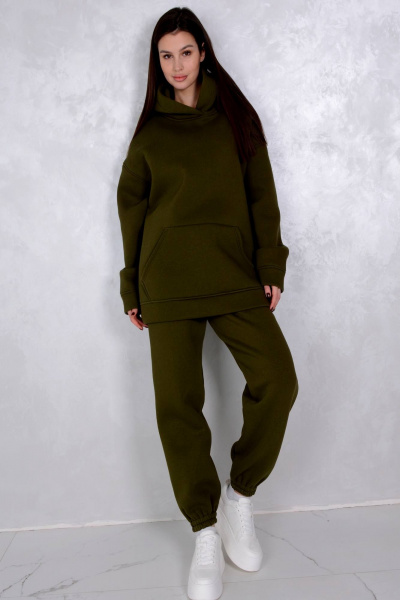 Брюки и свитшот костюм из трикотажа с начесом Patriciа 01-5720 хаки - фото 3