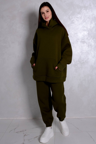 Брюки и свитшот костюм из трикотажа с начесом Patriciа 01-5720 хаки - фото 2