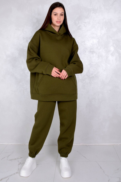 Брюки и свитшот костюм из трикотажа с начесом Patriciа 01-5720 хаки - фото 1