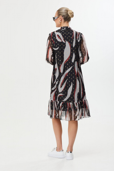 Нарядное мультиколорное платье с воланами и ремнем Твой имидж 1543 серое+цветное - фото 6