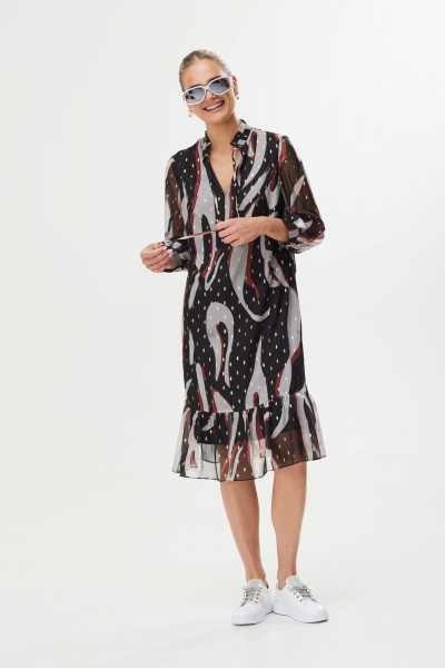 Нарядное мультиколорное платье с воланами и ремнем Твой имидж 1543 серое+цветное - фото 5